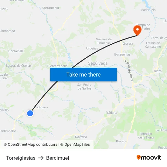 Torreiglesias to Bercimuel map