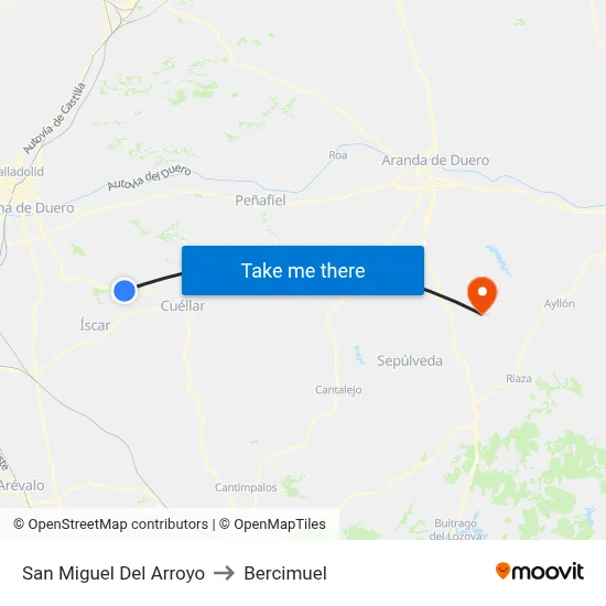 San Miguel Del Arroyo to Bercimuel map