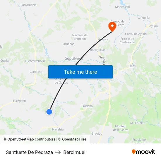 Santiuste De Pedraza to Bercimuel map