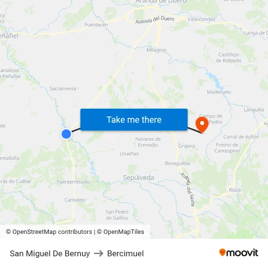 San Miguel De Bernuy to Bercimuel map