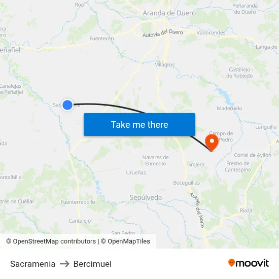 Sacramenia to Bercimuel map
