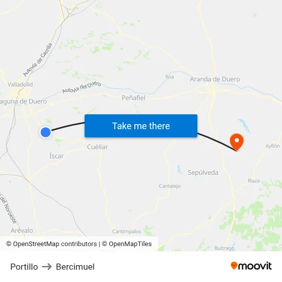 Portillo to Bercimuel map