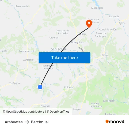Arahuetes to Bercimuel map