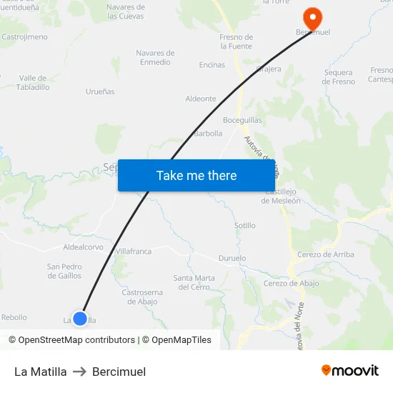 La Matilla to Bercimuel map