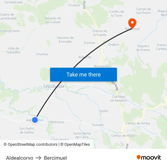 Aldealcorvo to Bercimuel map