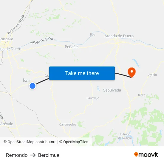 Remondo to Bercimuel map