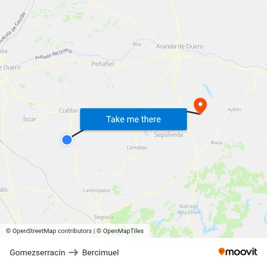 Gomezserracín to Bercimuel map