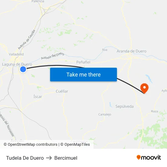 Tudela De Duero to Bercimuel map