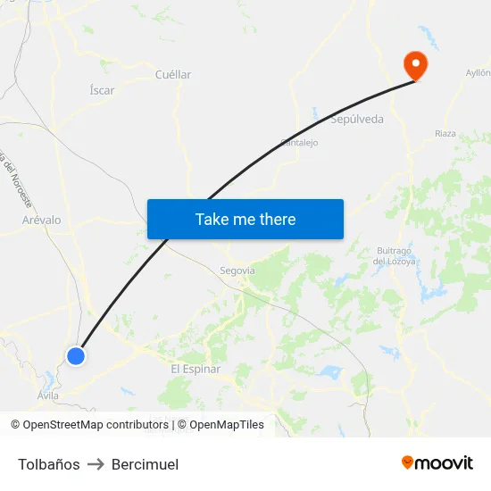 Tolbaños to Bercimuel map