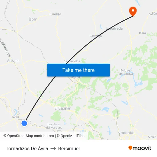 Tornadizos De Ávila to Bercimuel map