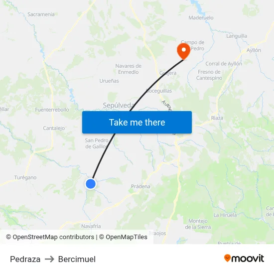 Pedraza to Bercimuel map