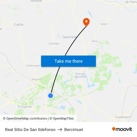 Real Sitio De San Ildefonso to Bercimuel map