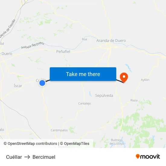 Cuéllar to Bercimuel map