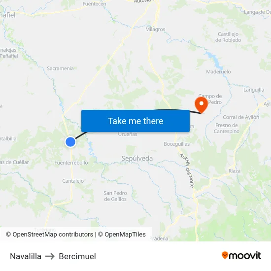 Navalilla to Bercimuel map