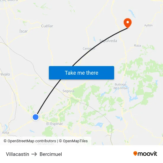 Villacastín to Bercimuel map