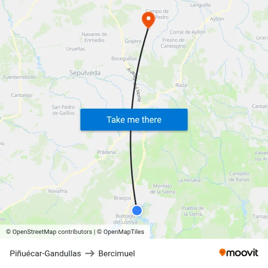 Piñuécar-Gandullas to Bercimuel map