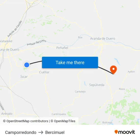 Camporredondo to Bercimuel map