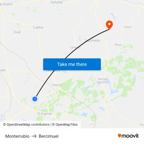 Monterrubio to Bercimuel map