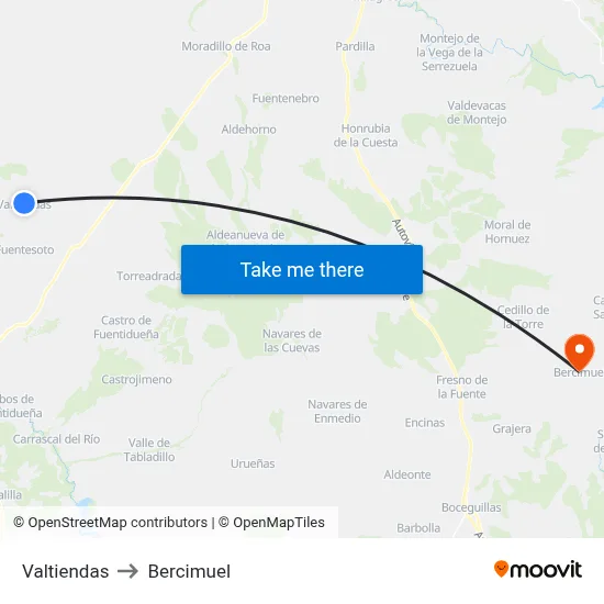 Valtiendas to Bercimuel map