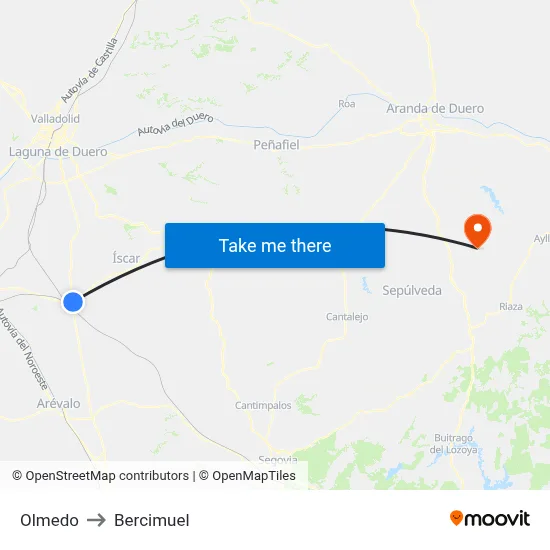 Olmedo to Bercimuel map