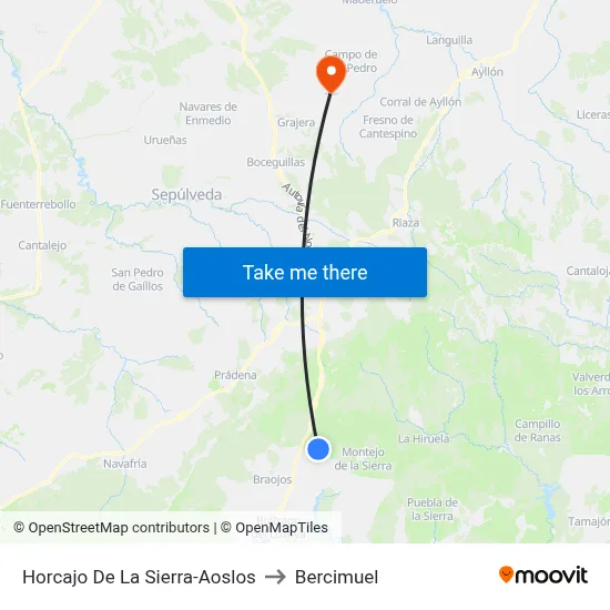 Horcajo De La Sierra-Aoslos to Bercimuel map