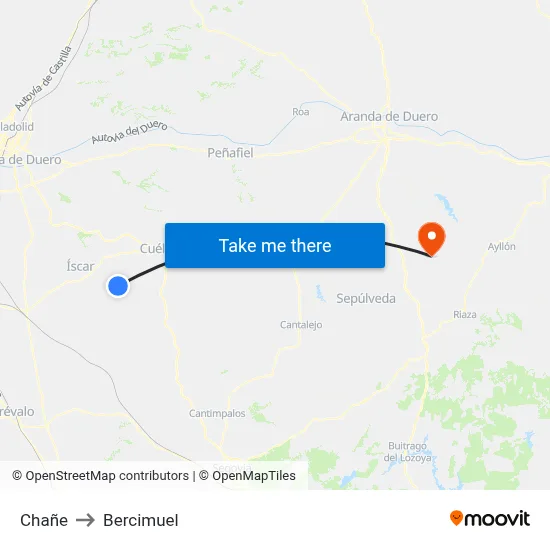 Chañe to Bercimuel map
