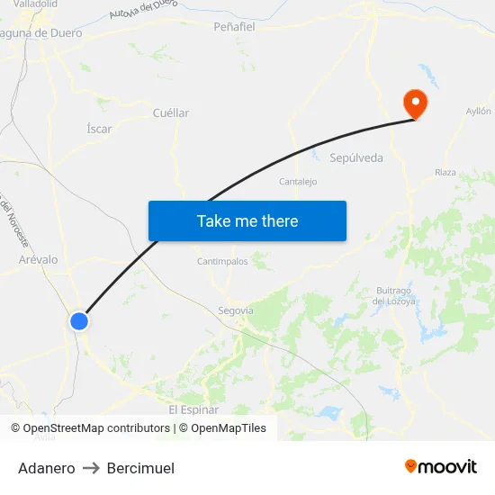 Adanero to Bercimuel map
