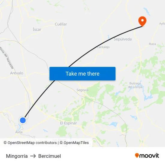 Mingorría to Bercimuel map