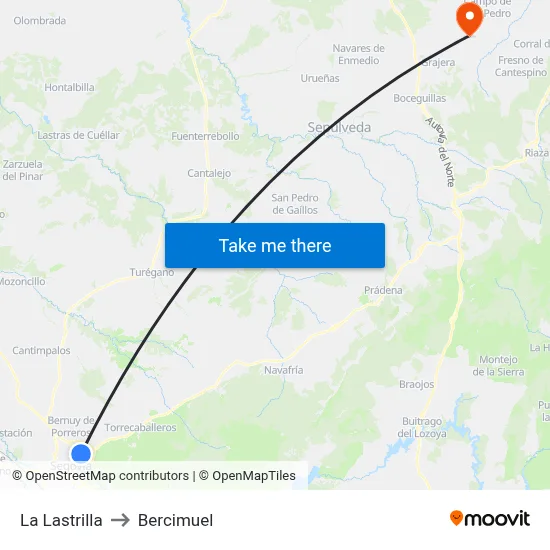 La Lastrilla to Bercimuel map