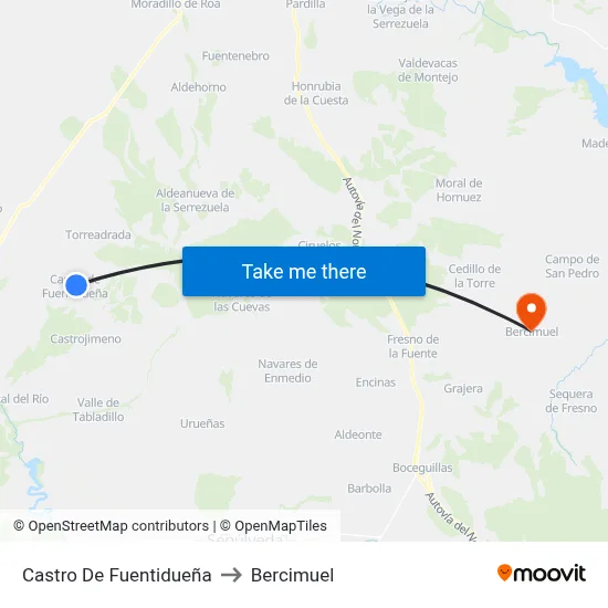 Castro De Fuentidueña to Bercimuel map