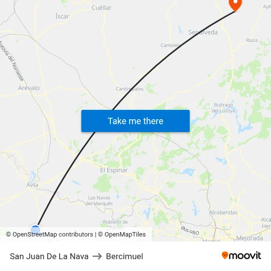 San Juan De La Nava to Bercimuel map