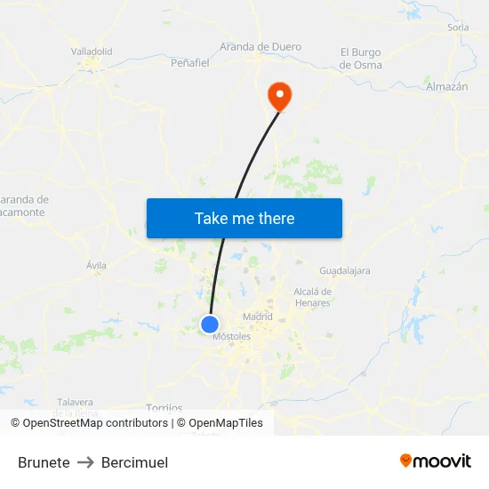 Brunete to Bercimuel map