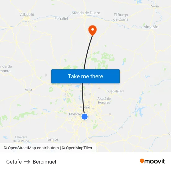 Getafe to Bercimuel map