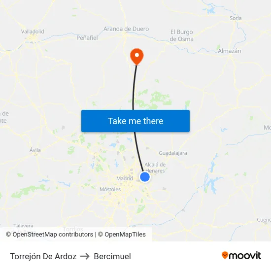 Torrejón De Ardoz to Bercimuel map