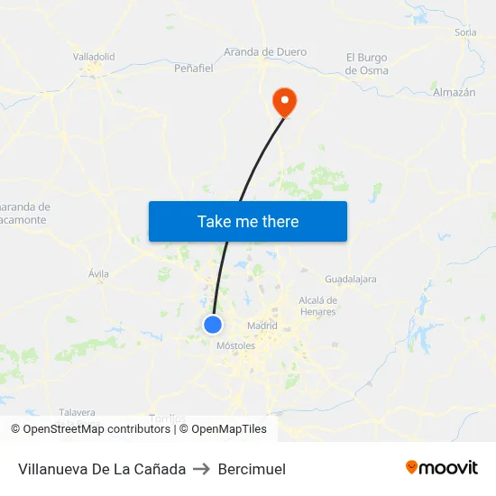 Villanueva De La Cañada to Bercimuel map