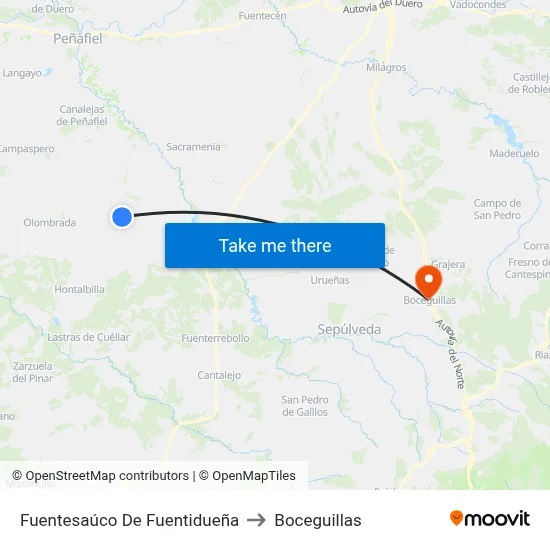 Fuentesaúco De Fuentidueña to Boceguillas map