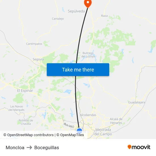 Moncloa to Boceguillas map