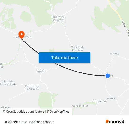 Aldeonte to Castroserracín map