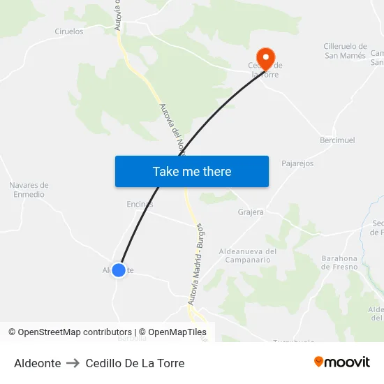 Aldeonte to Cedillo De La Torre map