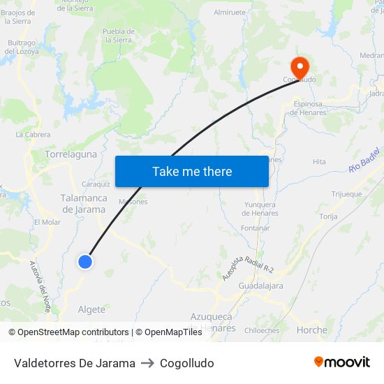 Valdetorres De Jarama to Cogolludo map