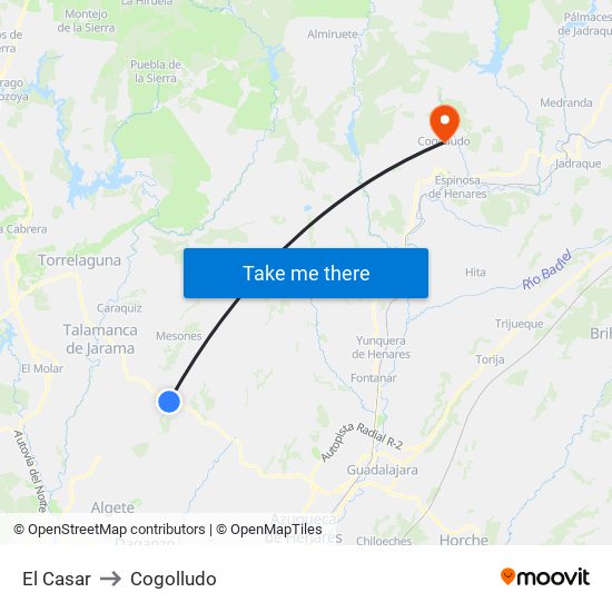 El Casar to Cogolludo map