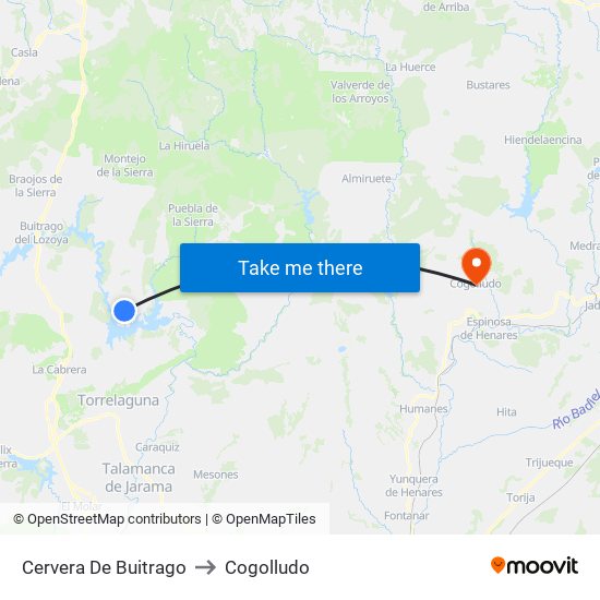 Cervera De Buitrago to Cogolludo map
