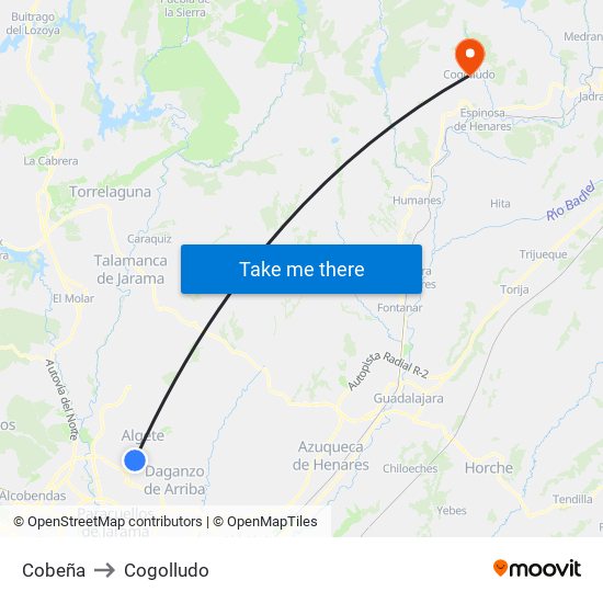 Cobeña to Cogolludo map