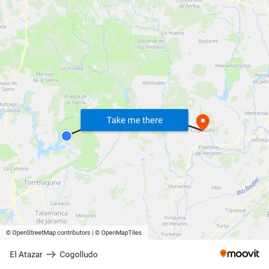 El Atazar to Cogolludo map