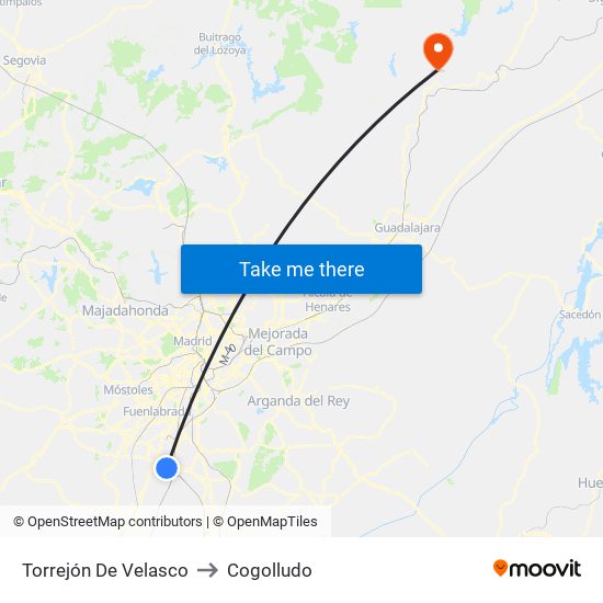 Torrejón De Velasco to Cogolludo map