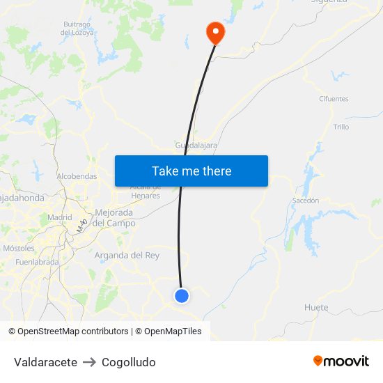 Valdaracete to Cogolludo map
