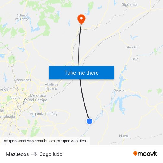 Mazuecos to Cogolludo map