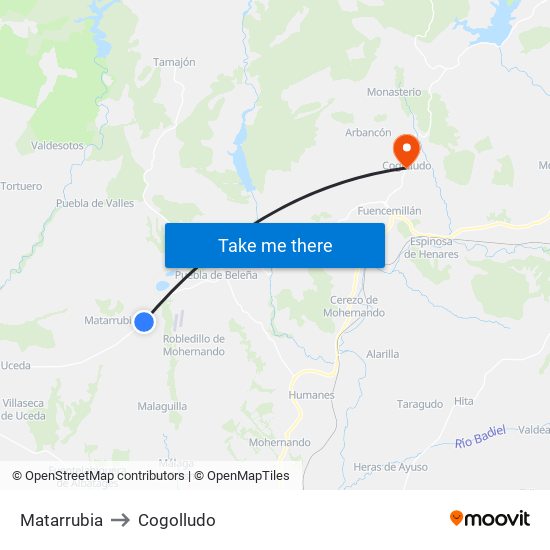 Matarrubia to Cogolludo map