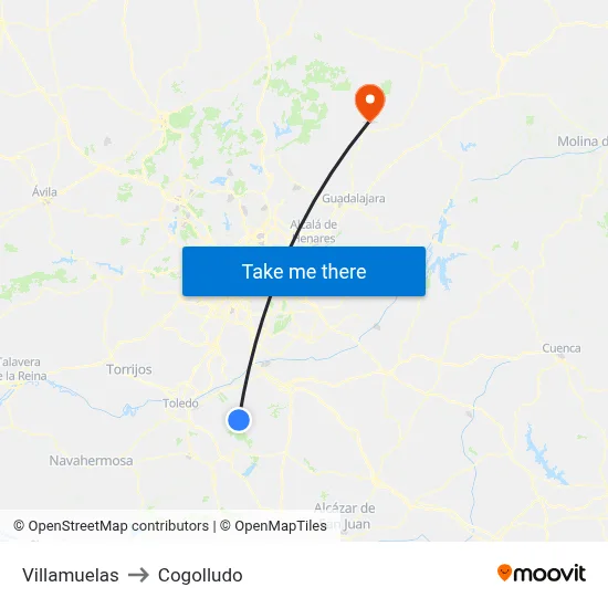 Villamuelas to Cogolludo map