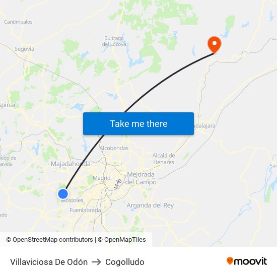 Villaviciosa De Odón to Cogolludo map